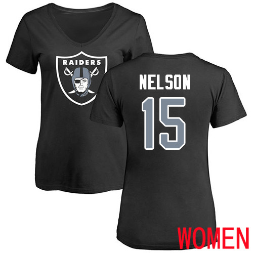 Oakland Raiders Black Women J  J  Nelson Name and Number Logo NFL Football #15 T Shirt->women nfl jersey->Women Jersey